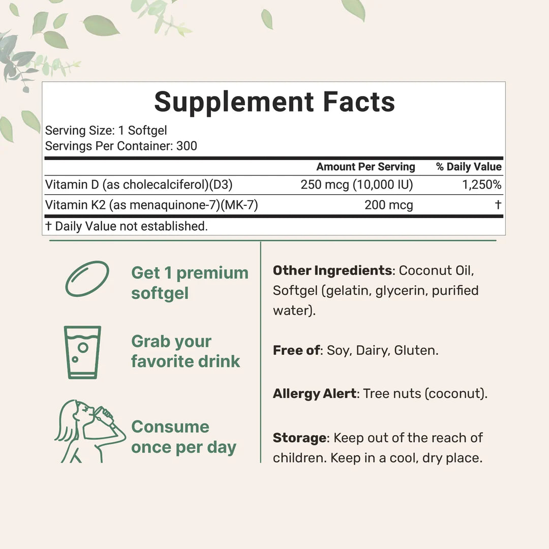 Vitamin D3 + K2 Coconut Oil Softgels