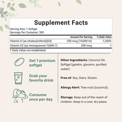 Vitamin D3 + K2  Coconut Oil Softgels