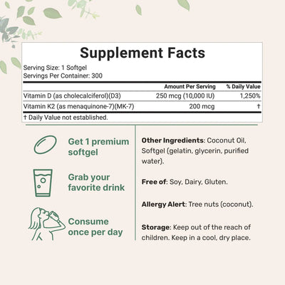 Vitamin D3 + K2  Coconut Oil Softgels